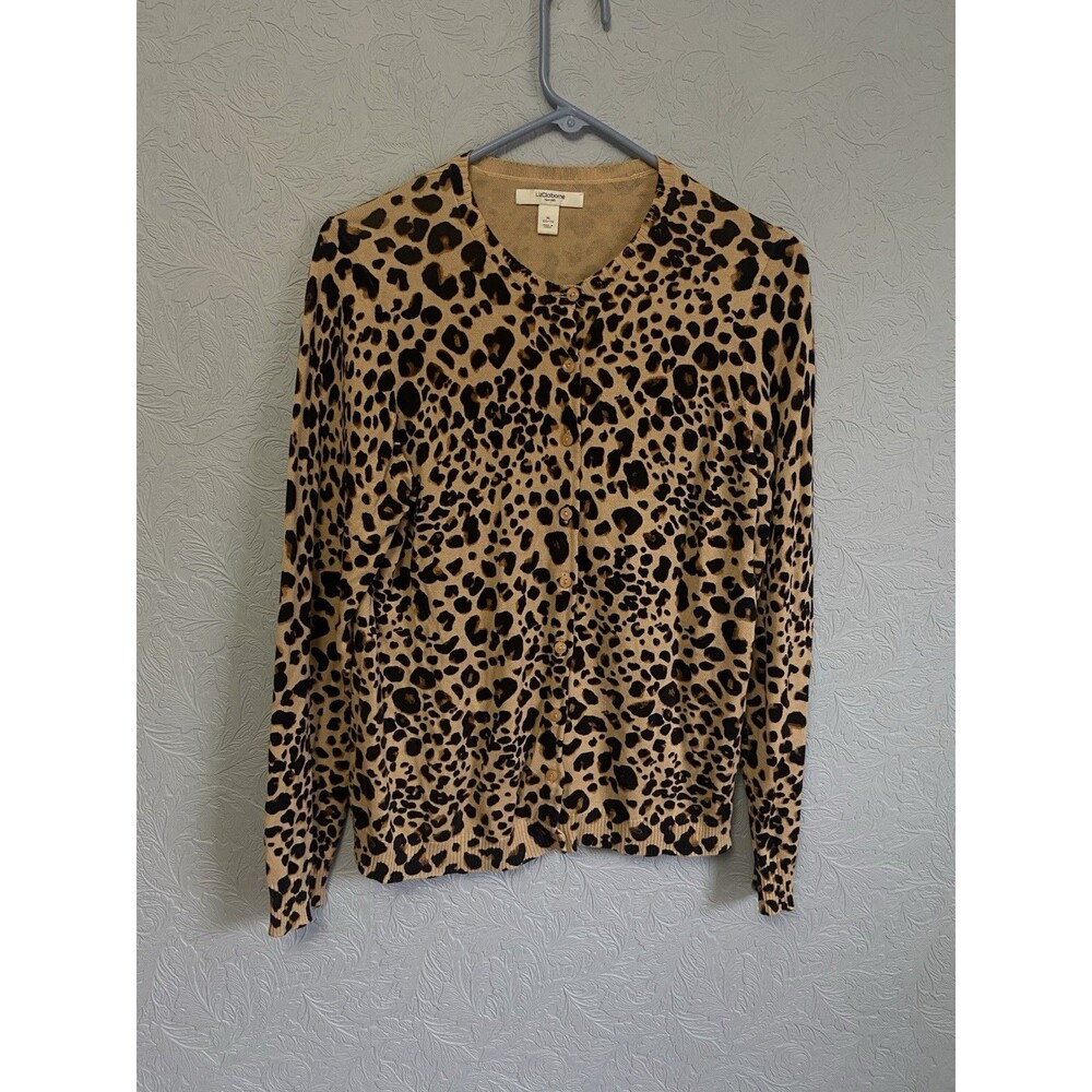 Liz Claiborne Size XL Leopard Print Cardigan C38